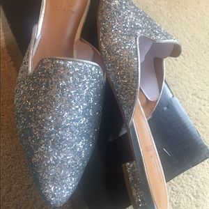 J. CREW SILVER GLITTER MULES